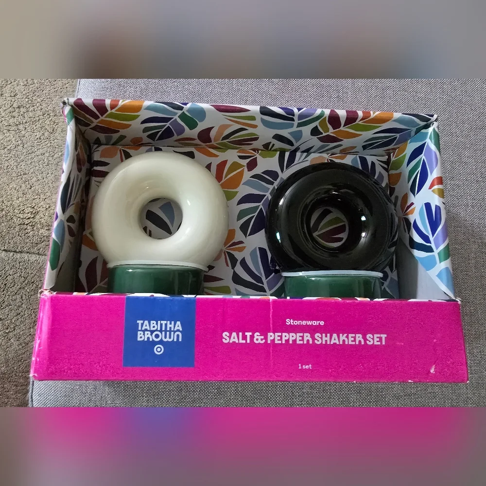 Tabitha Brown Stoneware Salt & Pepper Shaker Set Doughnuts